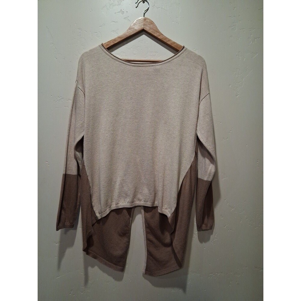 SOHO New York Company Jeans Wmns Slit Zip Back L/S Sweater Beige/Brown Sz S Cozy